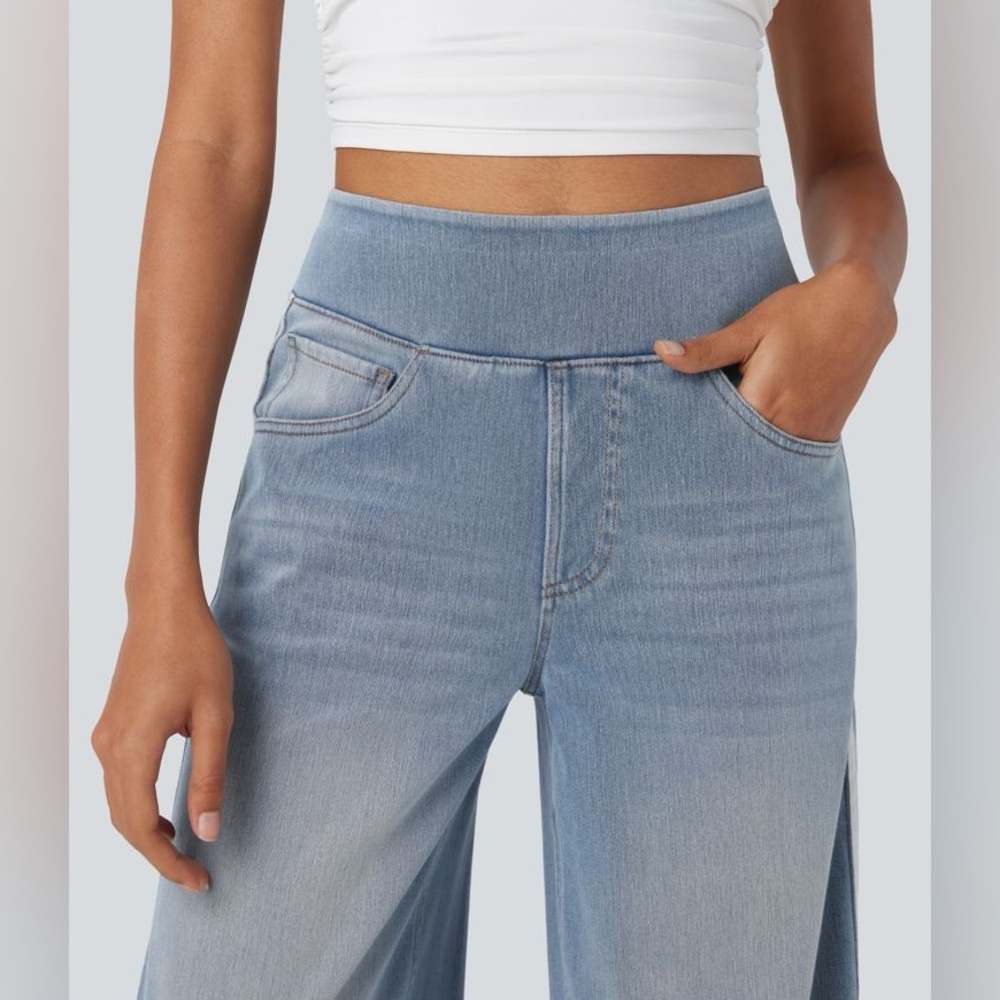 Nwt Halara Flex High Waisted Stripe Wide Leg Flowy Washed Casual Jeans - Picture 2 of 13